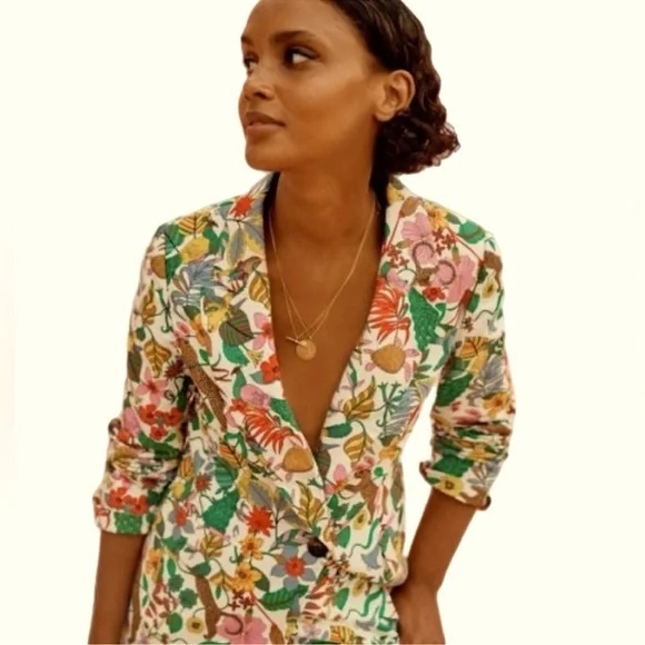 NWT Boden Thea Tailored Linen Blazer Multi, Exotic Paradise, 8P - Picture 2 of 16